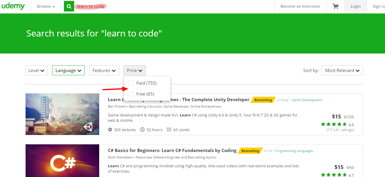 Learn to code for free with Udemy.