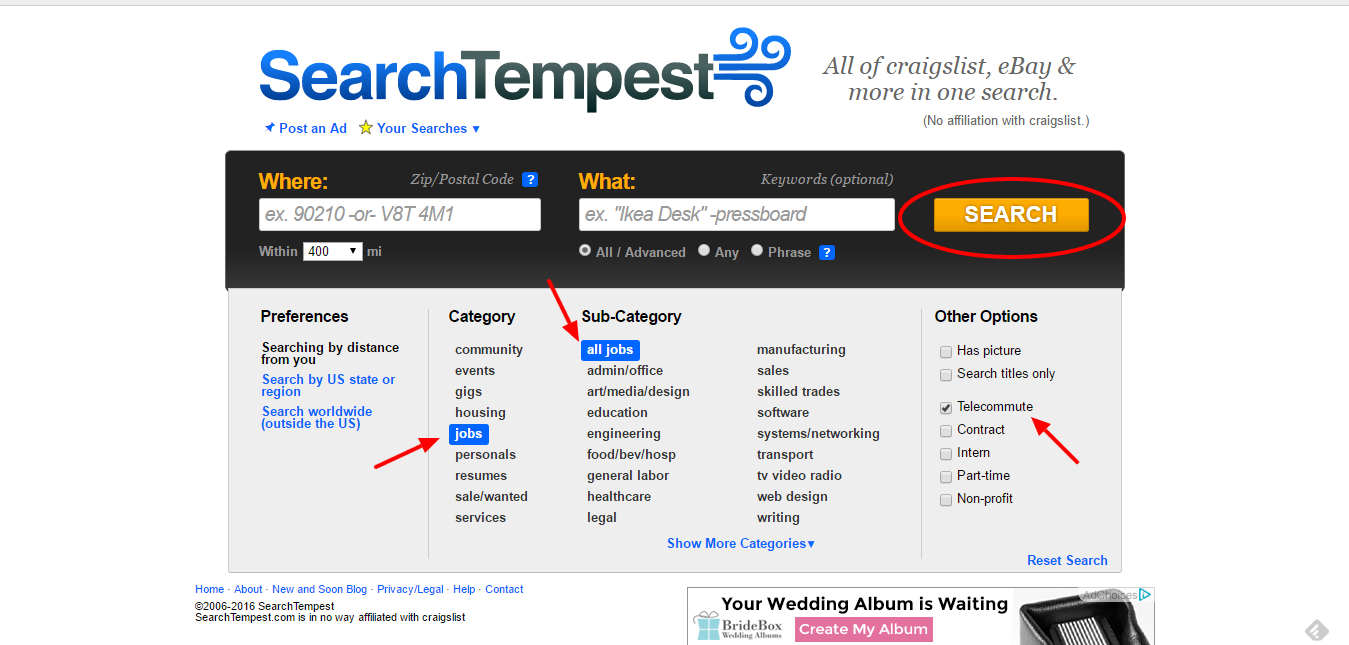 work from home jobs searchtempest